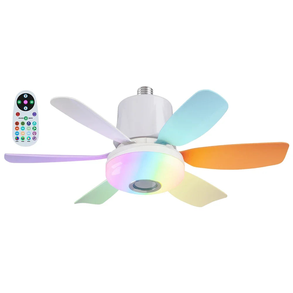 Socket Fan Light with Remote Ceiling Fan with Light Adjustable Wind Speed Timing Wireless Fan RGB Light for Living Room Bedroom