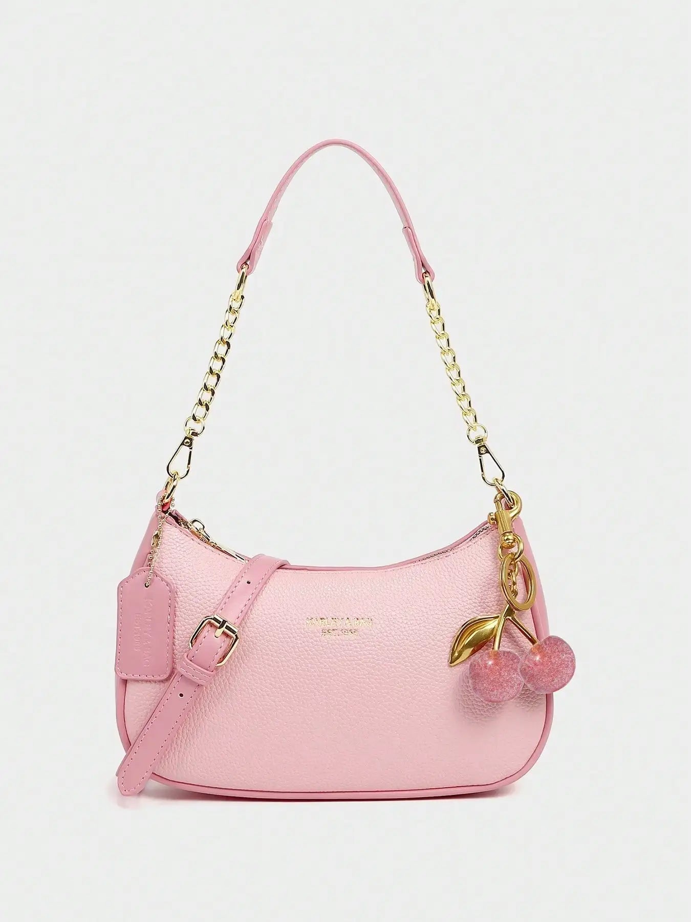 2025 New Fashion Crescent PU Leather Shoulder Bag with Cherry Charm, Crossbody or Underarm Wear