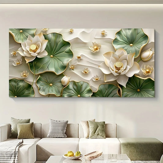 Modern abstract lotus leaf canvas art, suitable for living room bedroom hallway, 1.5 inch thick pine solid wood frame