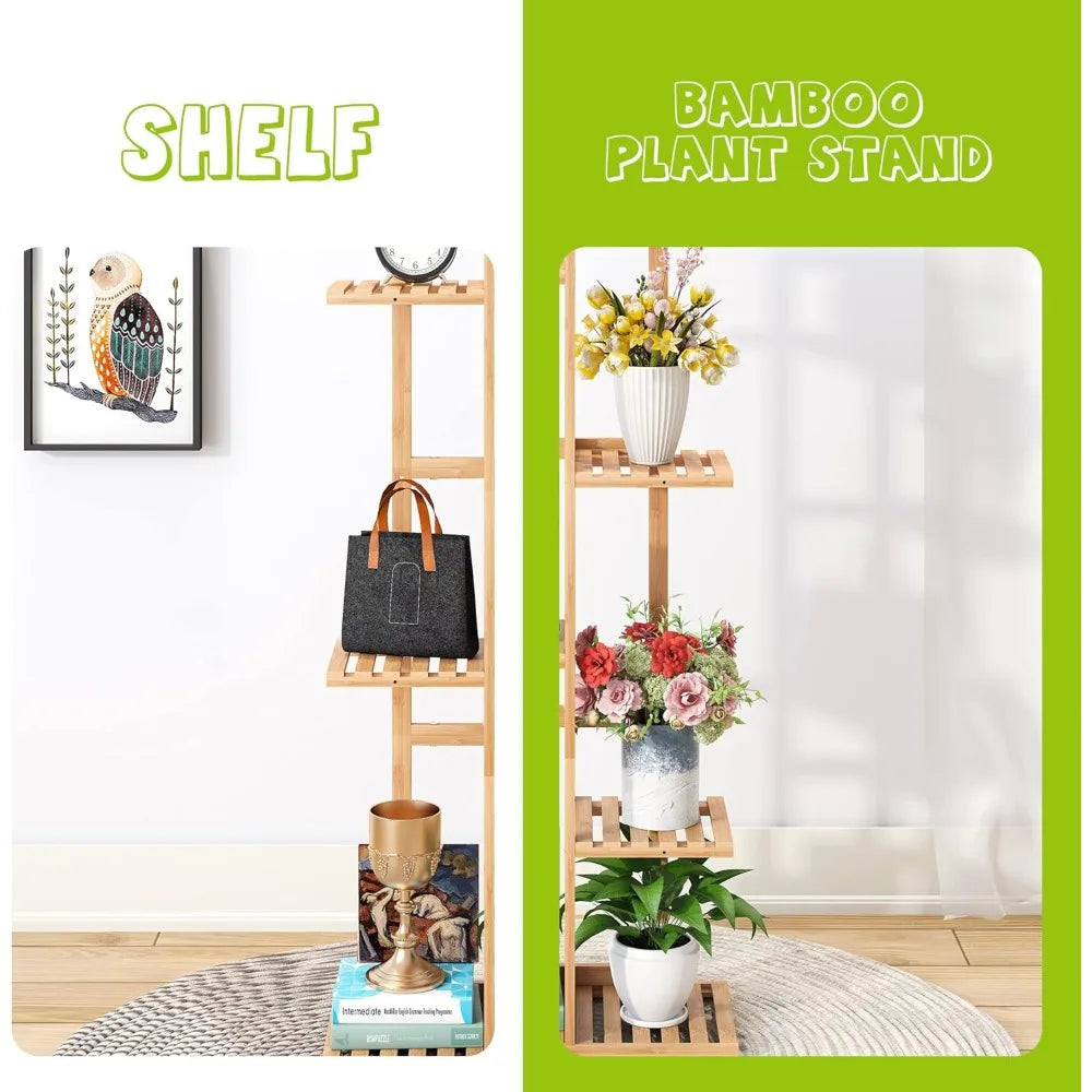 BMOSU Bamboo Plant Stand for Indoor Outdoor Plants Corner Tall Plant Shelf 6 Potted Holder Shelf Plant Rack Holder Display Rack(