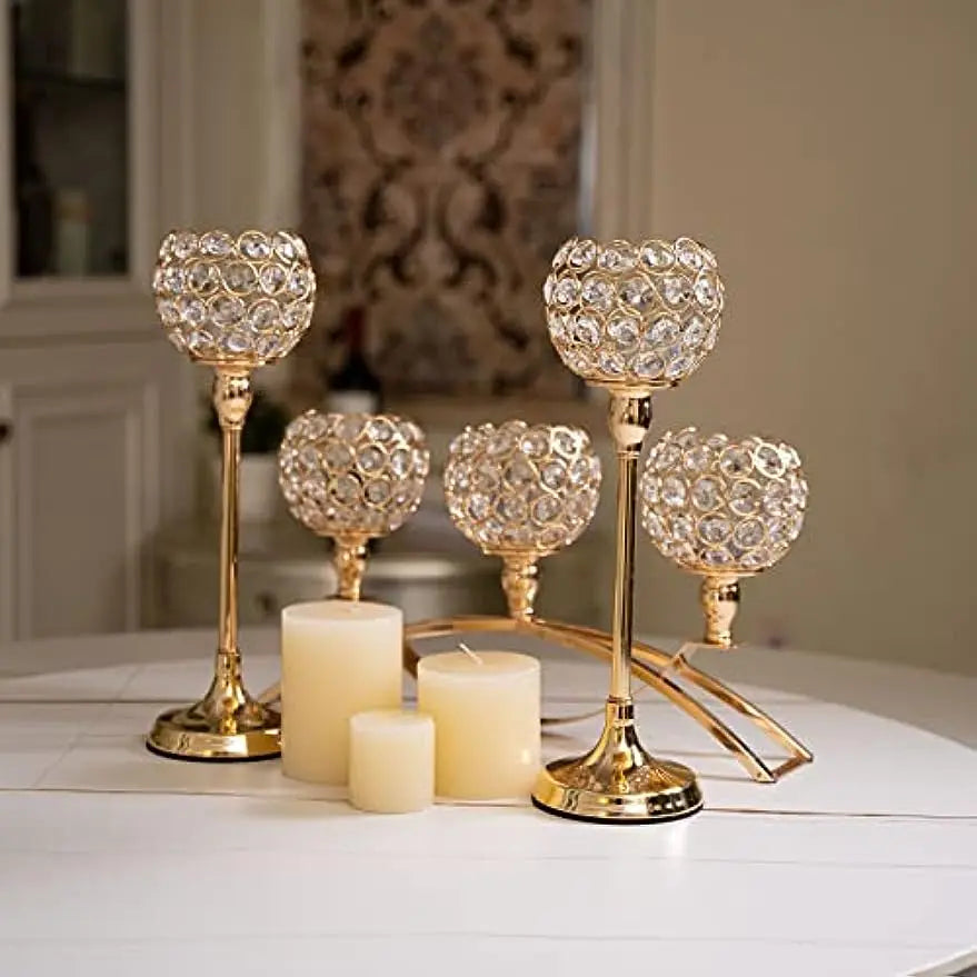 Gold 3-Arms Candle Holders Tealight Candlestick Candelabra Stand for Table Centerpieces Living Room Wedding Decor