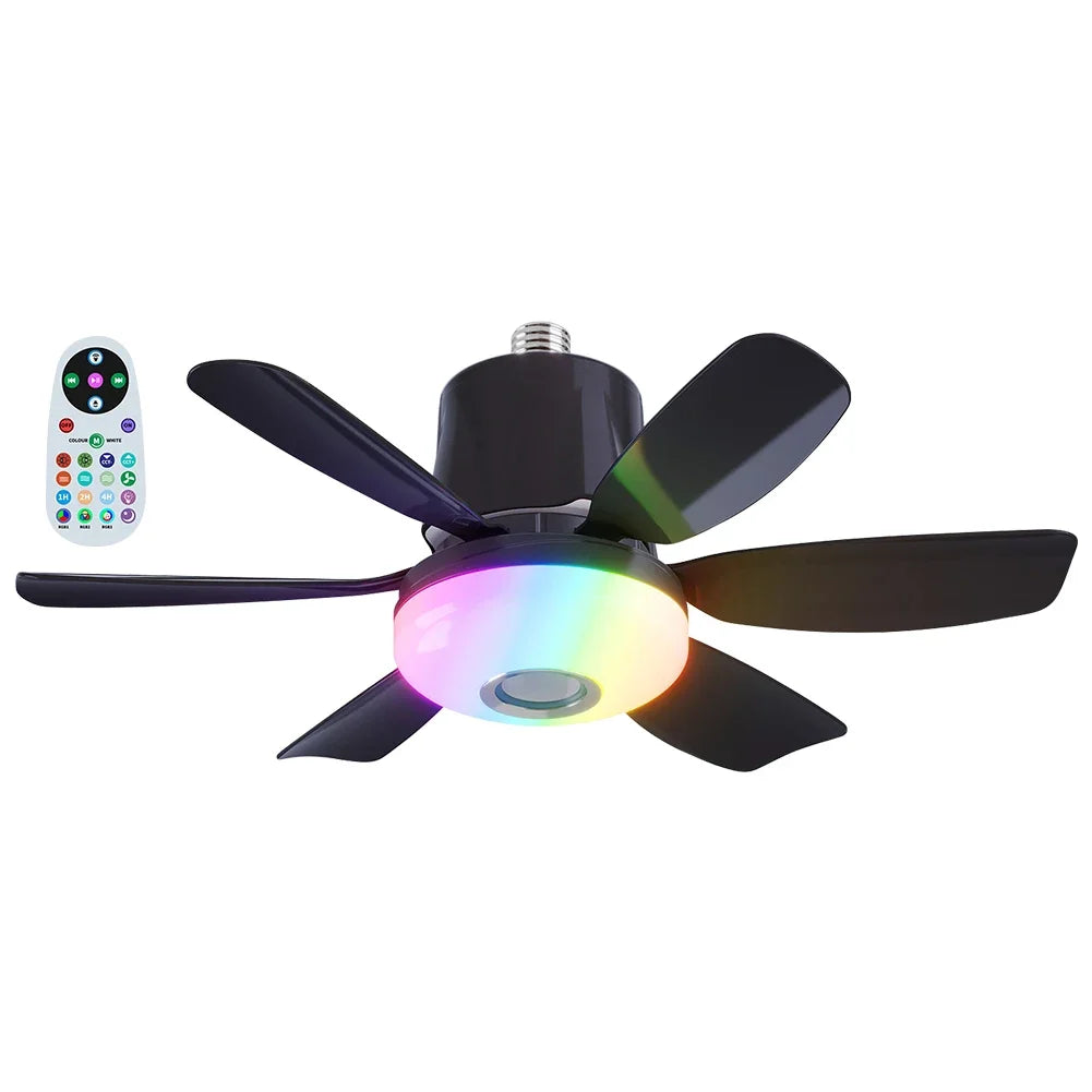 Socket Fan Light with Remote Ceiling Fan with Light Adjustable Wind Speed Timing Wireless Fan RGB Light for Living Room Bedroom