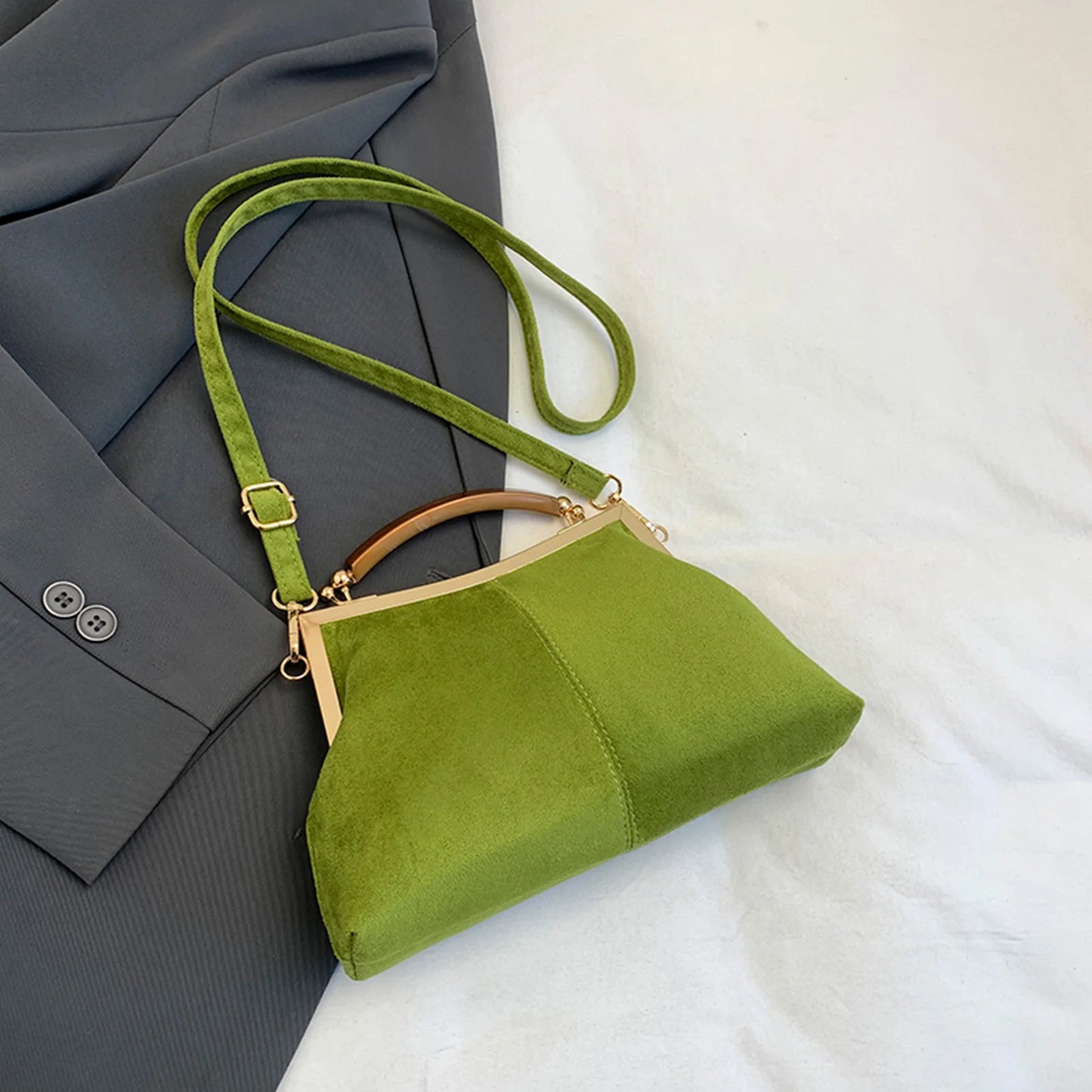 Faux Suede Fashion Handbag Solid Color Clutch Purses Lightweight Retro for Women Daily Use and Special Occasion