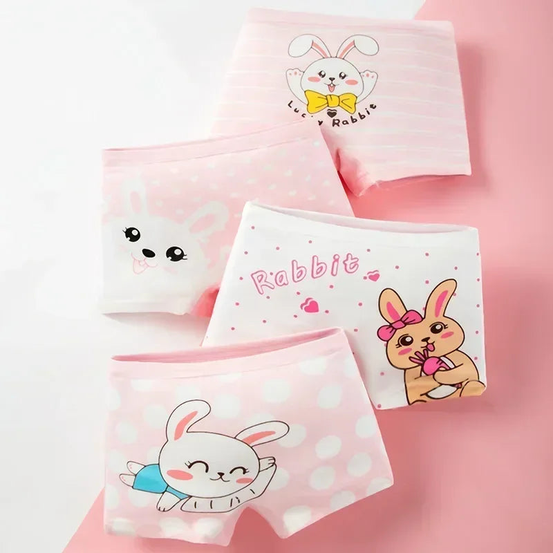 4Pcs/lot Kids Panties Chirdrens Underwear Lovely Girls Cartoon Print Briefs Floral Grid Cute Pants Baby Cotton Underpants 2-14Y