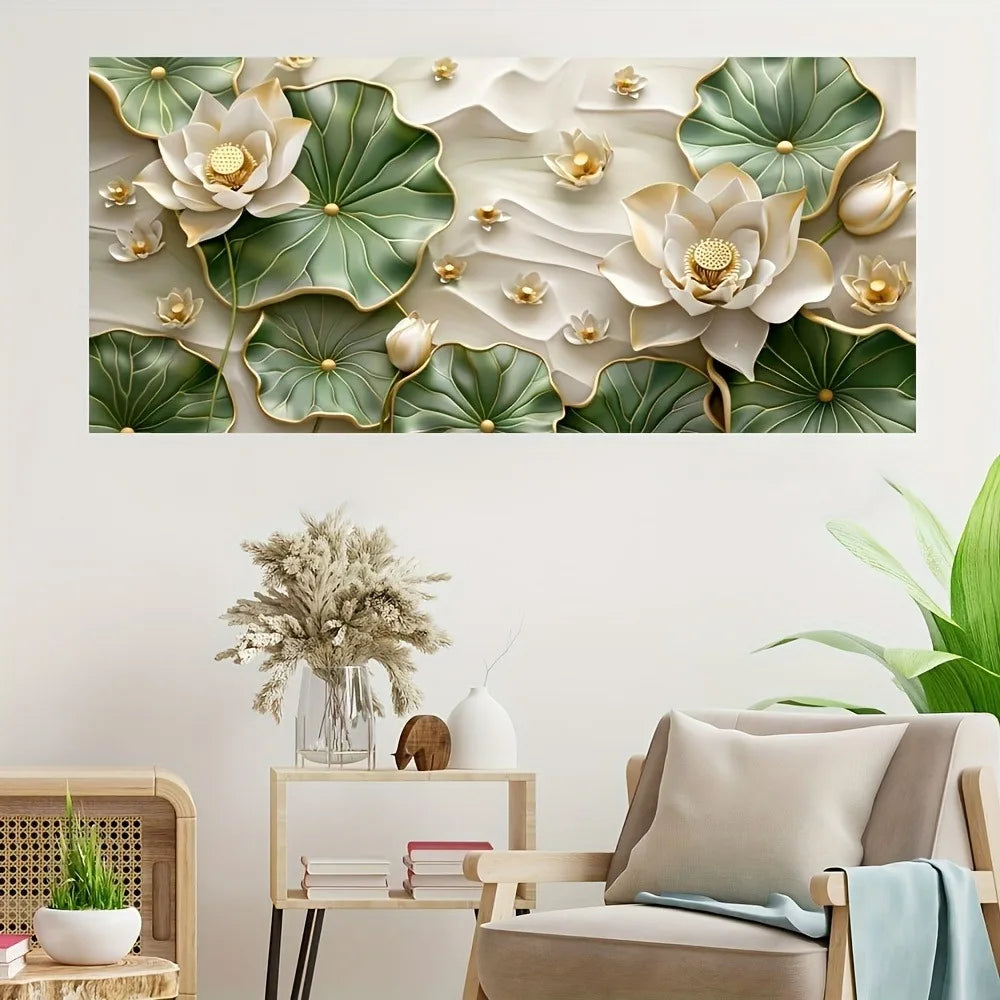 Modern abstract lotus leaf canvas art, suitable for living room bedroom hallway, 1.5 inch thick pine solid wood frame