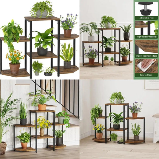 plant stand indoor, multiple plant shelf corner rack, 6 potted plant stand, 4 tiers large flower holder, planter display rack fo