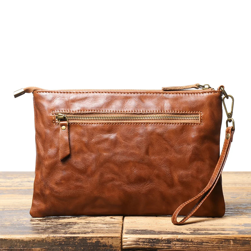 ROOG Timeless Vintage Leather Clutch Wallet - Luxurious Genuine Leather, Secure Zipper, Stylish Wristlet for Women