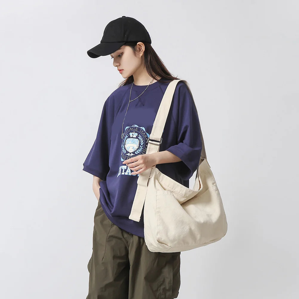 Shoulder Bag Canvas Simple College Student Bookbag Fashion Harajuku Satchels