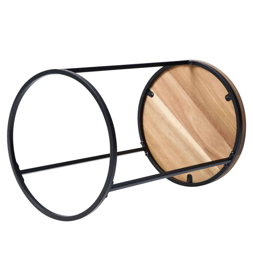 Acacia Wood Top Plant Stand 2 Pack Durable Iron Display Holder Indoor Outdoor Use Easy Assembly Weather Resistant Planter Stand