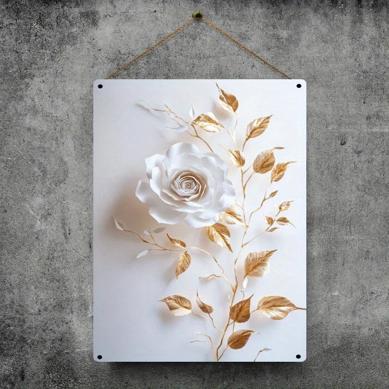 Elegant Golden Leaf Floral Canvas Art Nordic Style LivingRoom Wall Decoration Durable Iron Structure Easy To Install 8X12 Inches