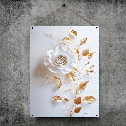 Elegant Golden Leaf Floral Canvas Art Nordic Style LivingRoom Wall Decoration Durable Iron Structure Easy To Install 8X12 Inches