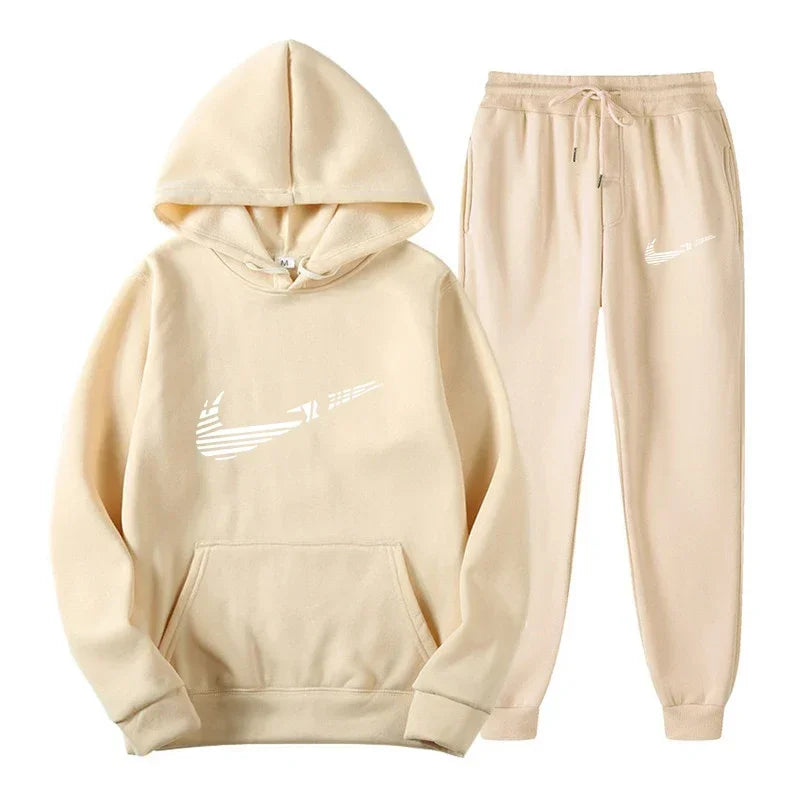 Men Tracksuit 2 Pieces Sets Hooded Sweatshirt +Drawstring Pants Male Hoodies Running Sportswear Men Women Autumn Sportwear