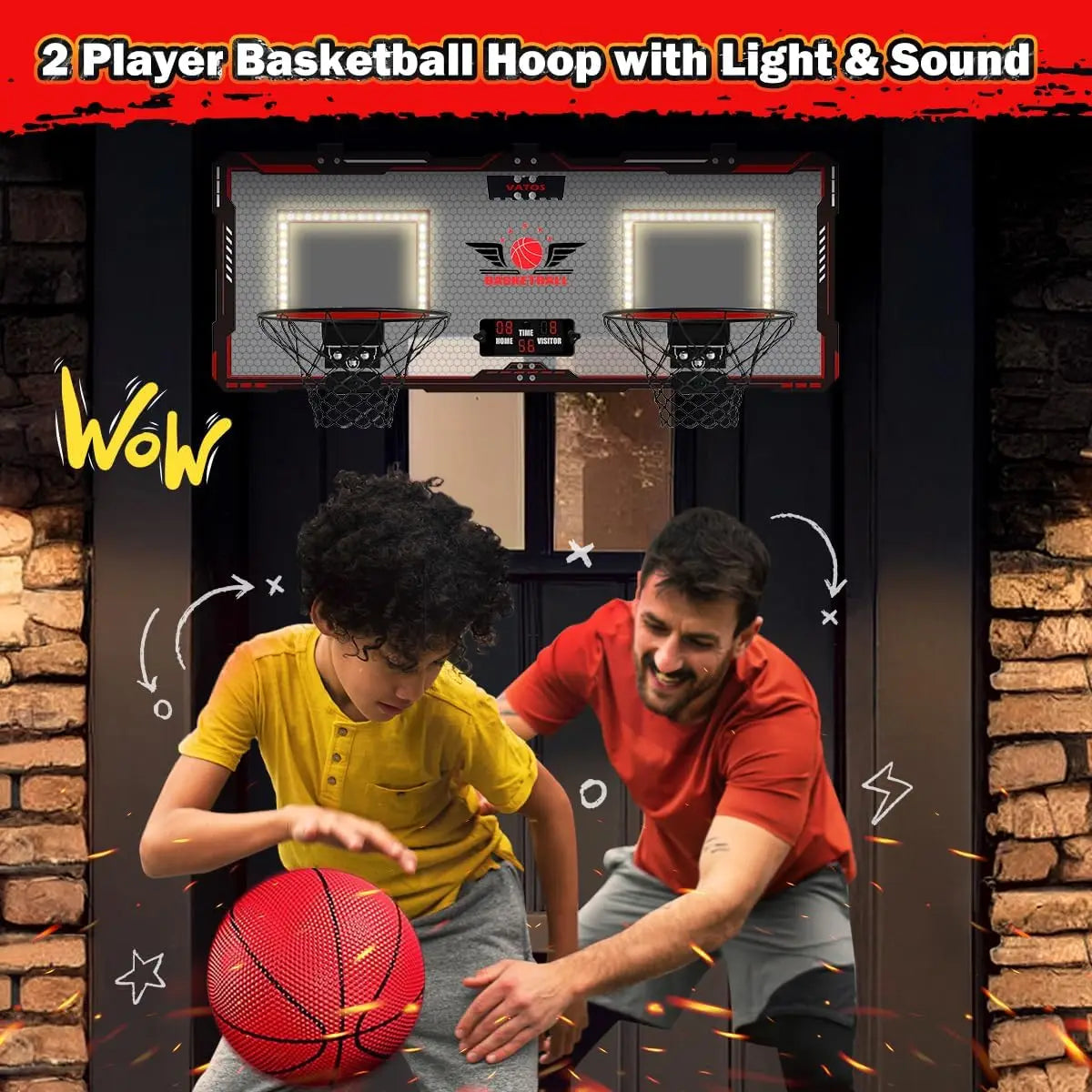 VATOS Basketball Hoop x2 Indoor Outdoor Electric Mini Basketball Scoreboard 4x Balls Toy Gift for Kids Boys Girls Sports Game