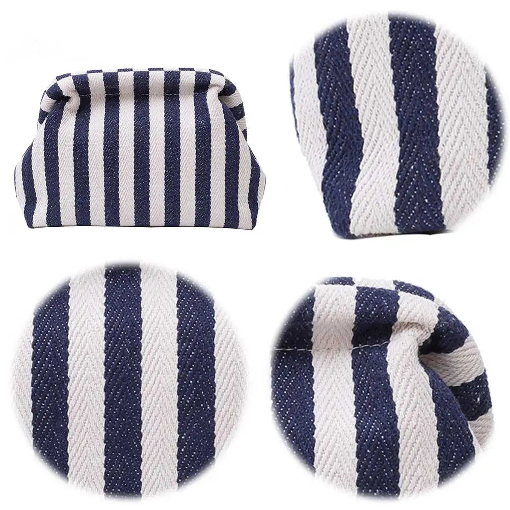Summer Beach Clutch Bag for Women Striped Ruched Cloud Purse Colorblock Cute Pouch Hobo Bag for Travel Party Prom
