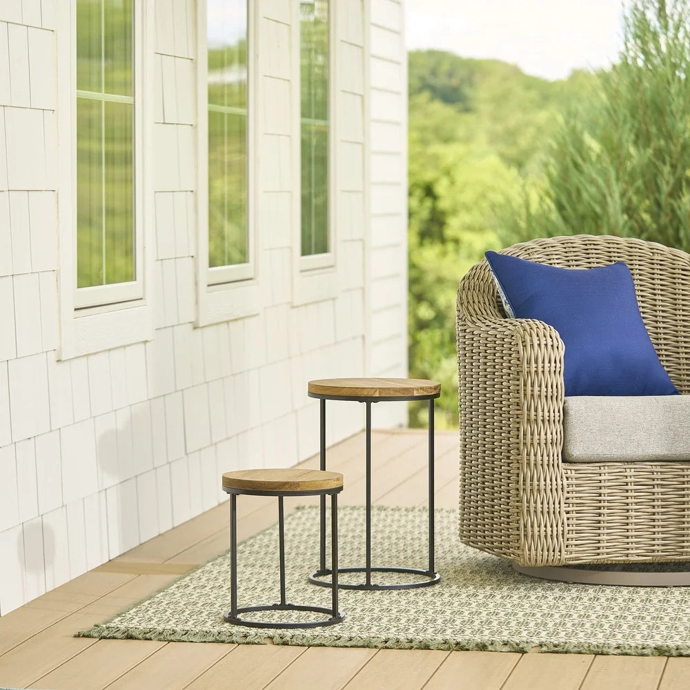 Acacia Wood Top Plant Stand 2 Pack Durable Iron Display Holder Indoor Outdoor Use Easy Assembly Weather Resistant Planter Stand