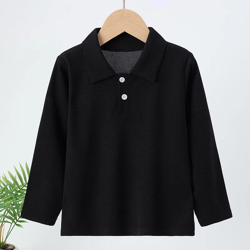 1/2/3 Pcs Autumn And Winter Children's Solid Color Simple Long Sleeved Polo Shirt Boys Handsome Top Girls Sweet And Cute Lapel T