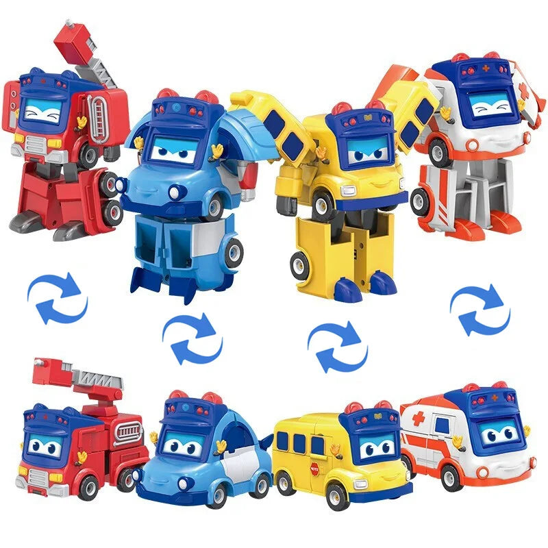 ABS Gogo Bus Transformation Vehicle 3 Changeable Face Expression Action Figures Deformation Ambulance/Police/Fireman Slide Toys