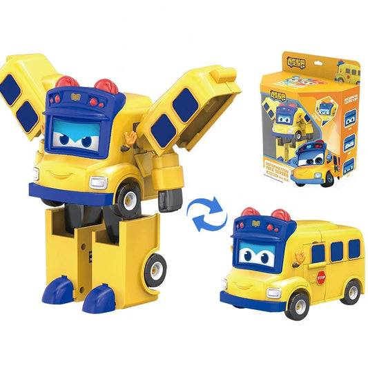 ABS Gogo Bus Transformation Vehicle 3 Changeable Face Expression Action Figures Deformation Ambulance/Police/Fireman Slide Toys