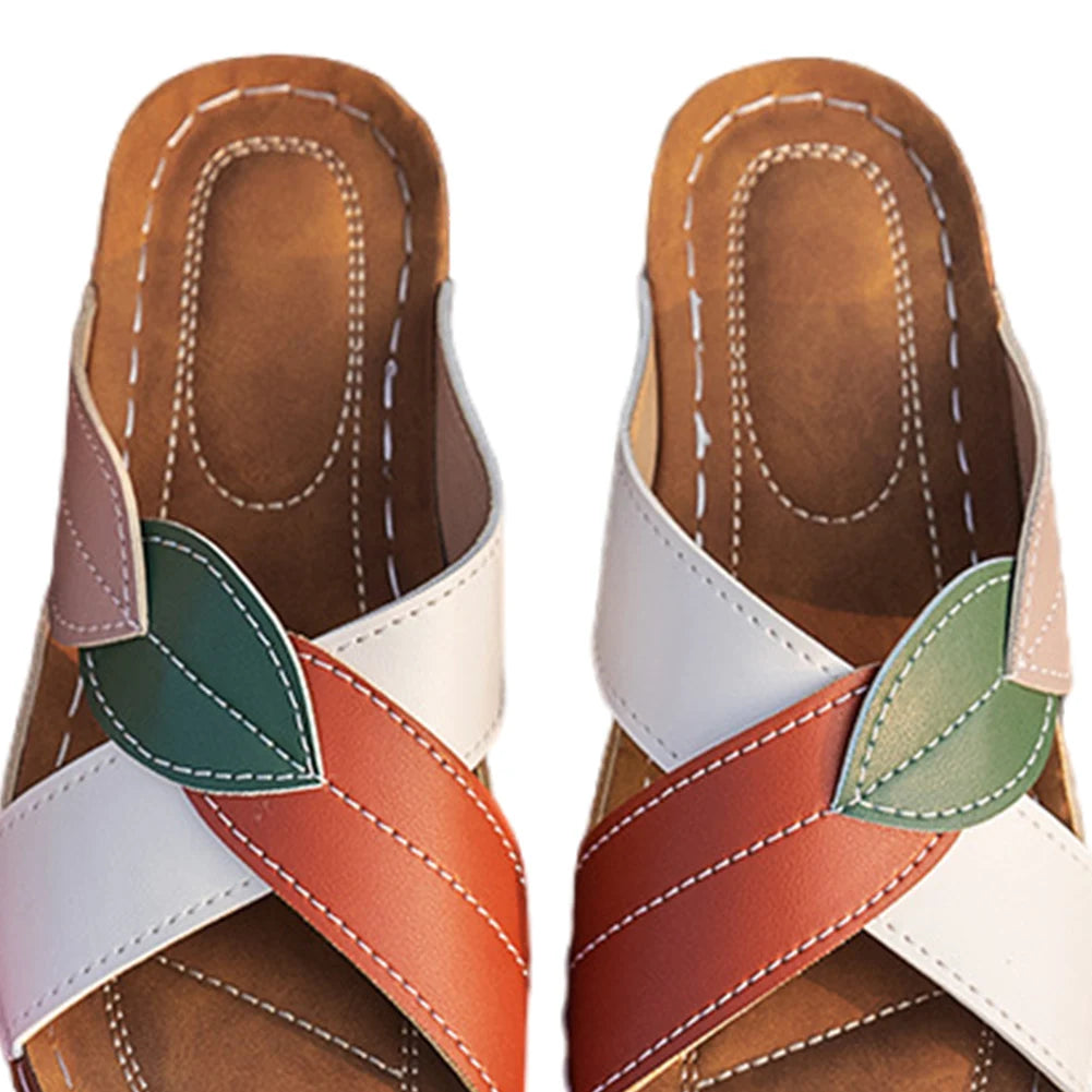 Women Summer Sandals Non Slip Wedge Slides Breathable Slip On Footwear Platform Cross Strap Slippers for Outdoor Travel
