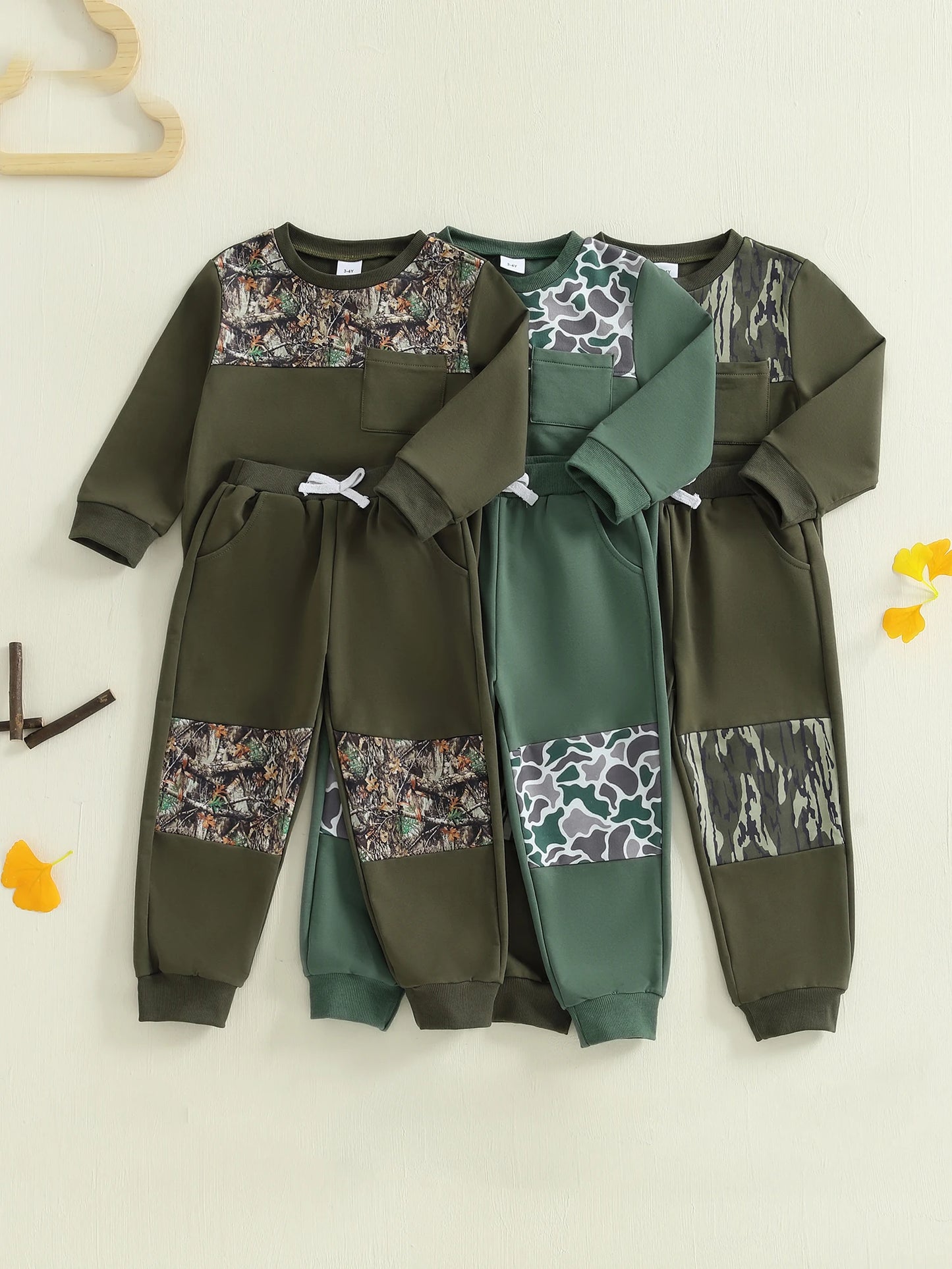 Boys 2-Piece Set Hooded Camo Sweatshirt with Matching Joggers Cozy Fall Outfit for Active Kids