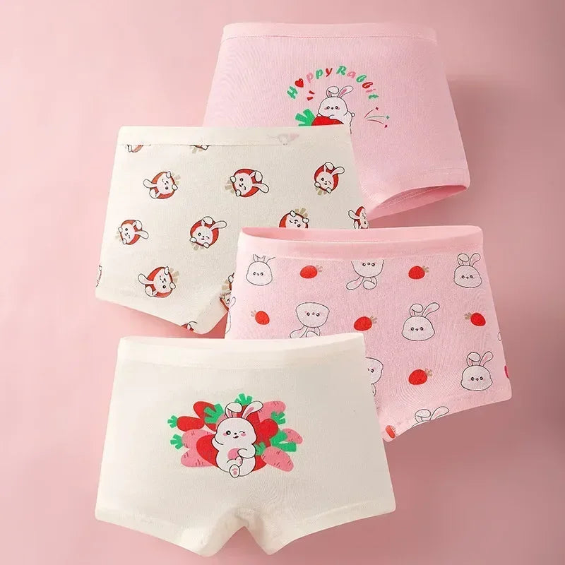 4Pcs/lot Kids Panties Chirdrens Underwear Lovely Girls Cartoon Print Briefs Floral Grid Cute Pants Baby Cotton Underpants 2-14Y