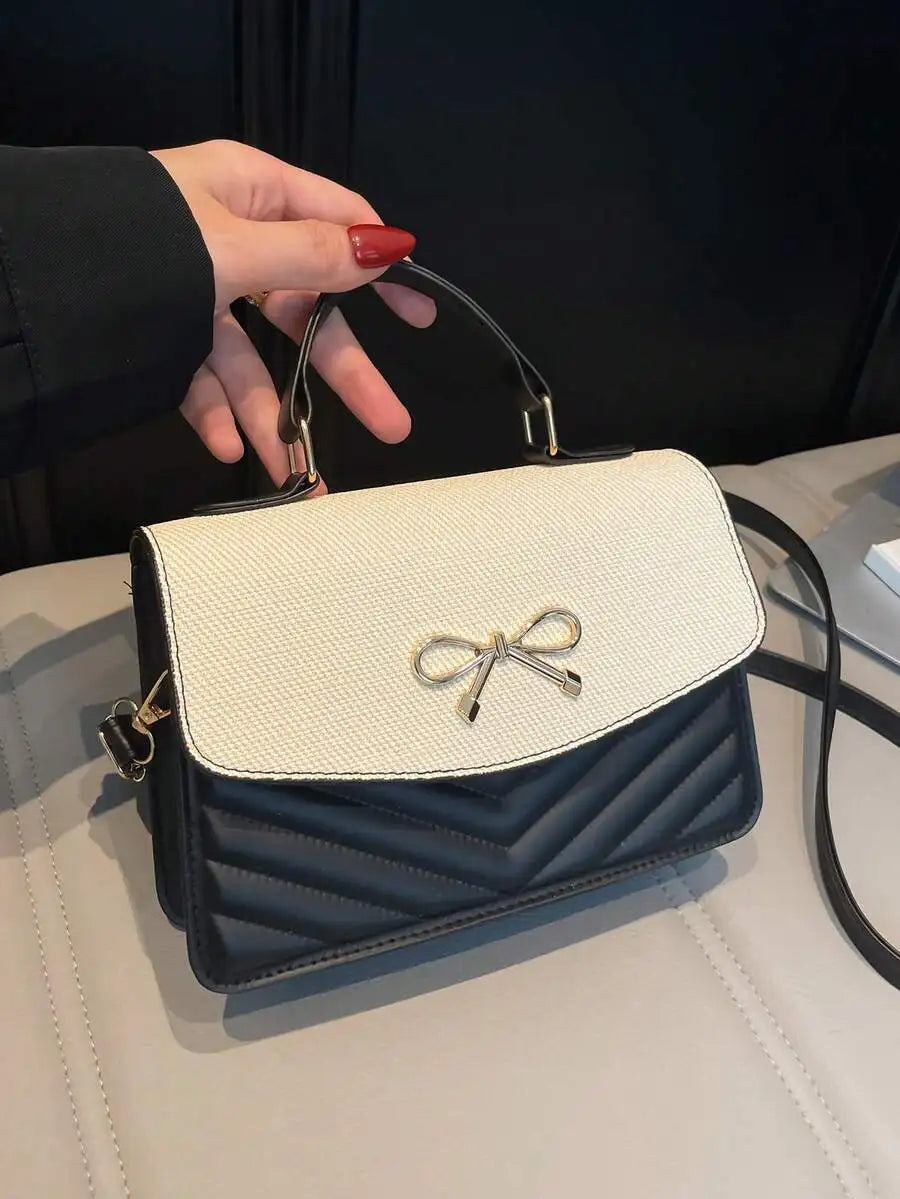 White PU Leather Quilted Flap Crossbody Bag with Butterfly Charm