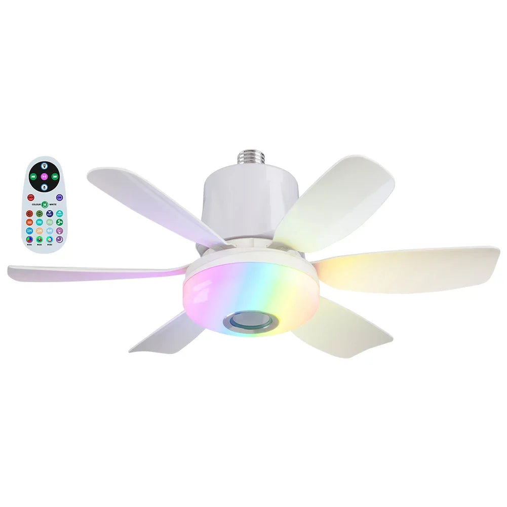 Socket Fan Light with Remote Ceiling Fan with Light Adjustable Wind Speed Timing Wireless Fan RGB Light for Living Room Bedroom