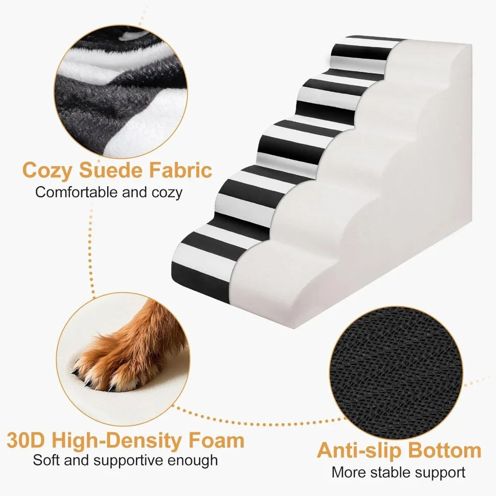 Curved Dog Stairs Ramp for High Beds 19" H, 4-Step Dog Steps for Small Dogs and Cats, Pet Stairs for High Bed Climbing, Non-Sli