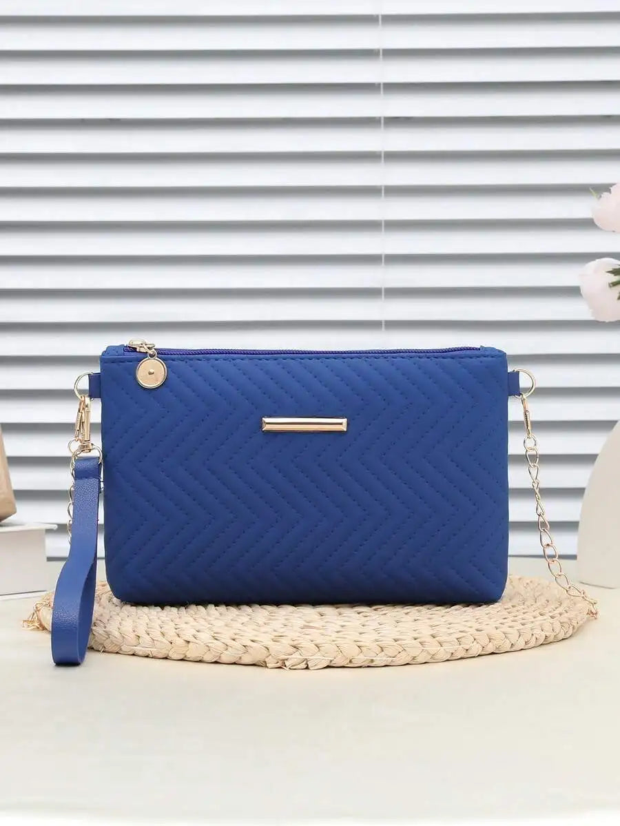 Green Quilted Chevron Mini Crossbody Bag with Gold Chain Strap