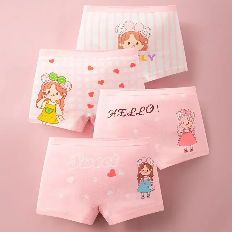 4Pcs/lot Kids Panties Chirdrens Underwear Lovely Girls Cartoon Print Briefs Floral Grid Cute Pants Baby Cotton Underpants 2-14Y