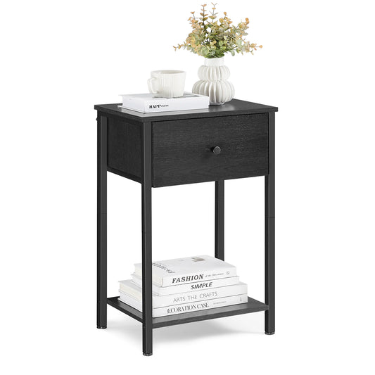 VASAGLE Nightstand, Side Table with Fabric Drawer, 24-Inch Tall End Table with Storage Shelf
