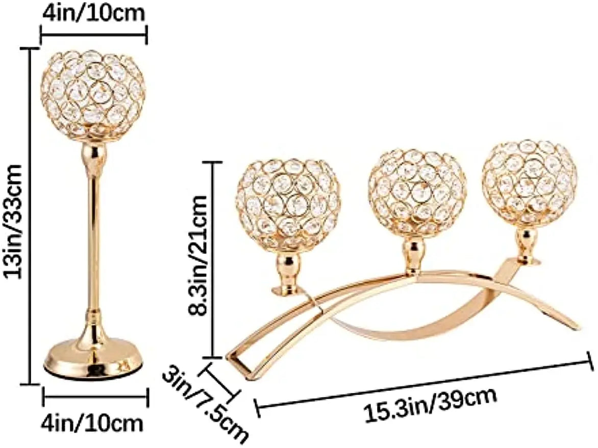 Gold 3-Arms Candle Holders Tealight Candlestick Candelabra Stand for Table Centerpieces Living Room Wedding Decor