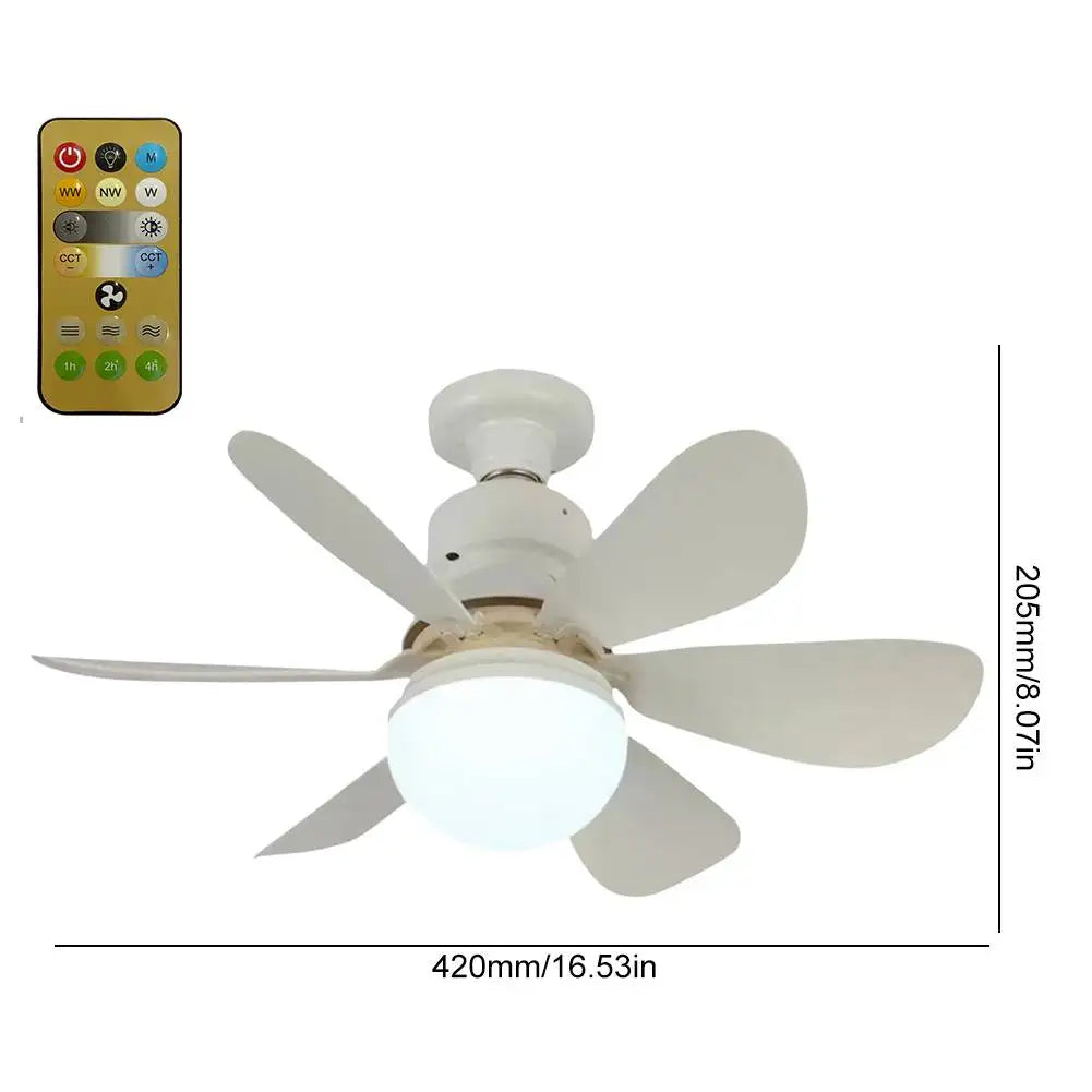 Socket Fan Light with Remote Ceiling Fan with Light Adjustable Wind Speed Timing Wireless Fan RGB Light for Living Room Bedroom