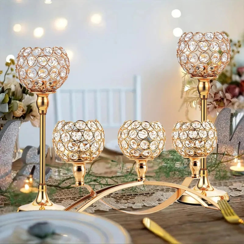 Gold 3-Arms Candle Holders Tealight Candlestick Candelabra Stand for Table Centerpieces Living Room Wedding Decor