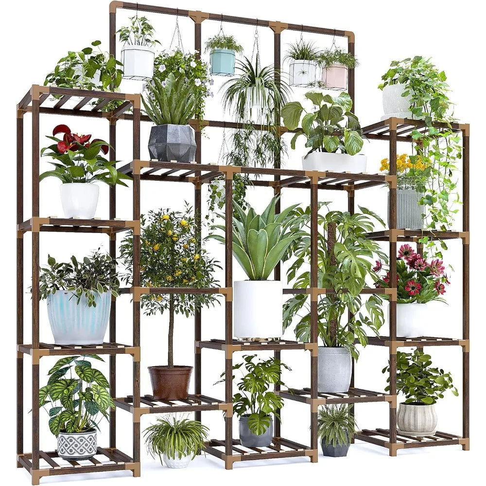 63''H Plant Stand Indoor Tall Plant Stands Outdoor with 7 Tiers and 14 Potted Upgrade Wood Plants Shelves Stand 600 LBS