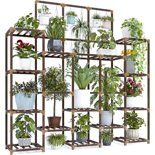 63''H Plant Stand Indoor Tall Plant Stands Outdoor with 7 Tiers and 14 Potted Upgrade Wood Plants Shelves Stand 600 LBS
