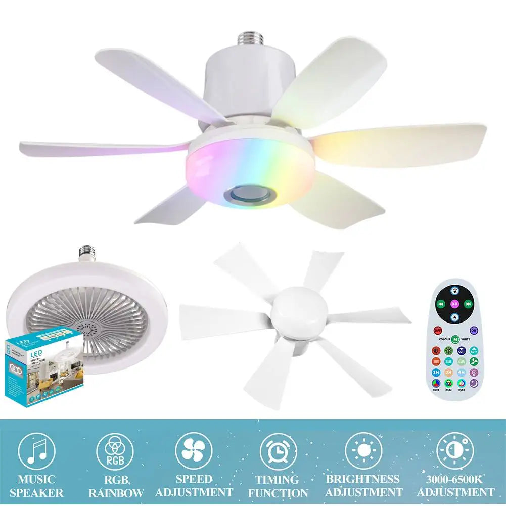 Socket Fan Light with Remote Ceiling Fan with Light Adjustable Wind Speed Timing Wireless Fan RGB Light for Living Room Bedroom