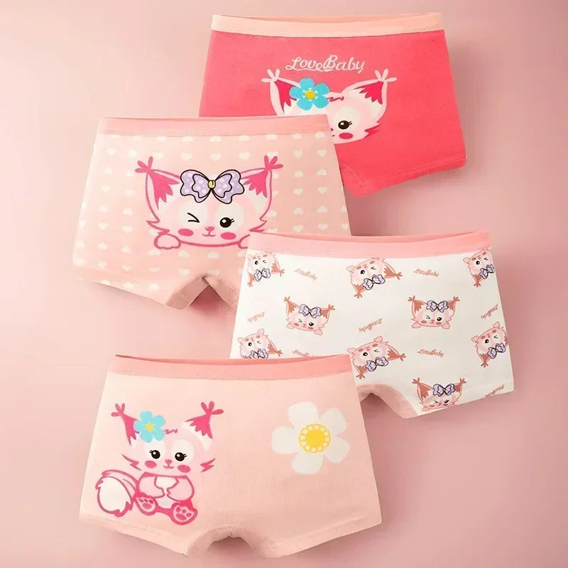 4Pcs/lot Kids Panties Chirdrens Underwear Lovely Girls Cartoon Print Briefs Floral Grid Cute Pants Baby Cotton Underpants 2-14Y