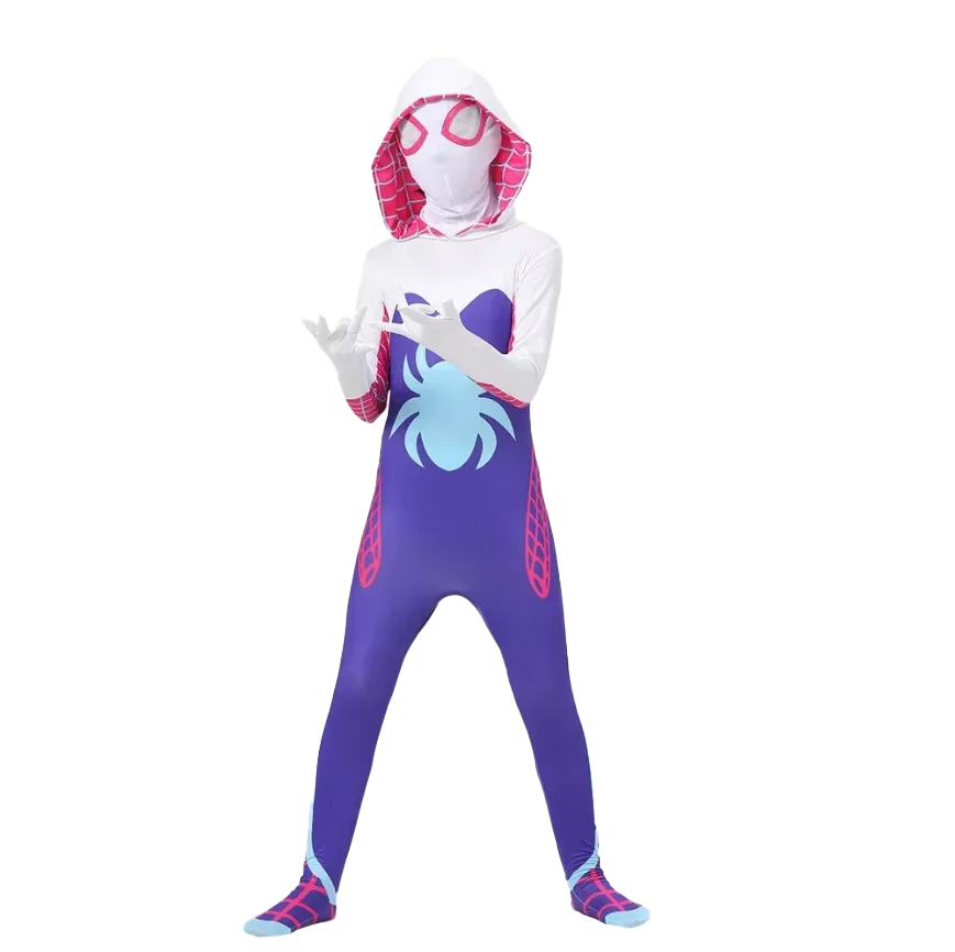 Kids Superhero Spider Costume Spandex Jumpsuit Halloween Cosplay Costumes Bodysuit Kids Head Cover Separation Party Set