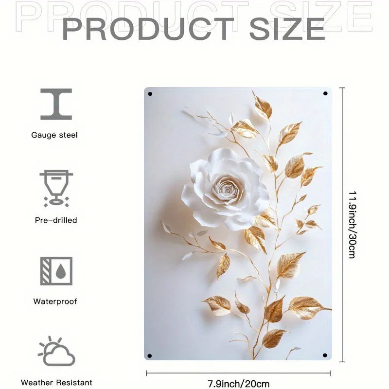 Elegant Golden Leaf Floral Canvas Art Nordic Style LivingRoom Wall Decoration Durable Iron Structure Easy To Install 8X12 Inches