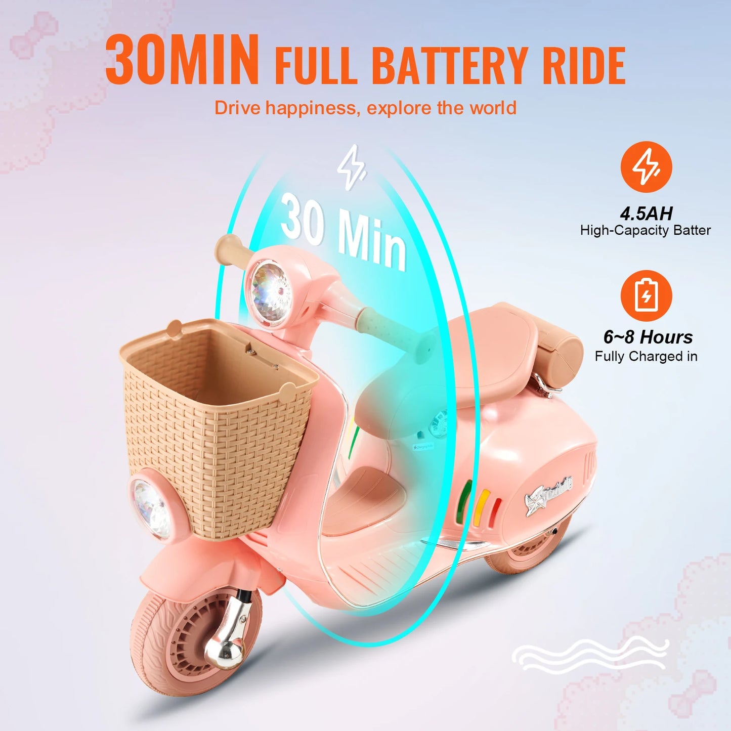 SucceBuy Kids Ride On Motorcycle 6V/12V Battery Powered Electric Motorcycle Trike with Speed 2mph Ride for Children Gifts