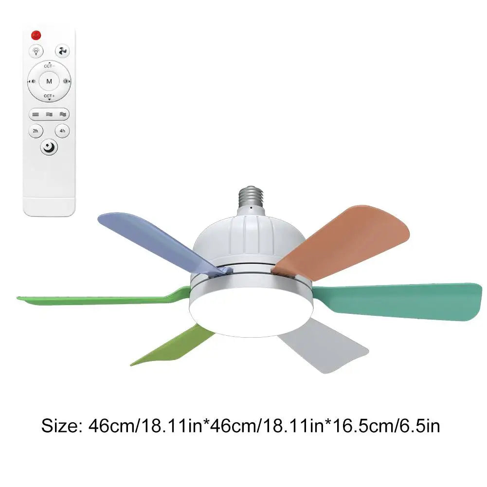 Socket Fan Light with Remote Ceiling Fan with Light Adjustable Wind Speed Timing Wireless Fan RGB Light for Living Room Bedroom
