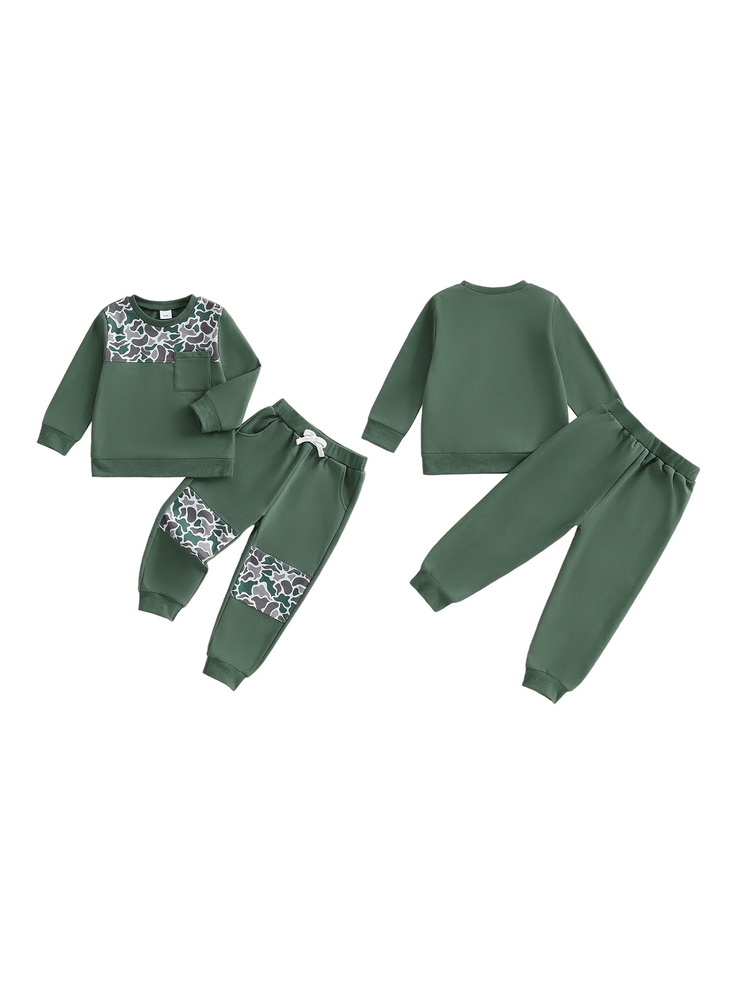 Boys 2-Piece Set Hooded Camo Sweatshirt with Matching Joggers Cozy Fall Outfit for Active Kids