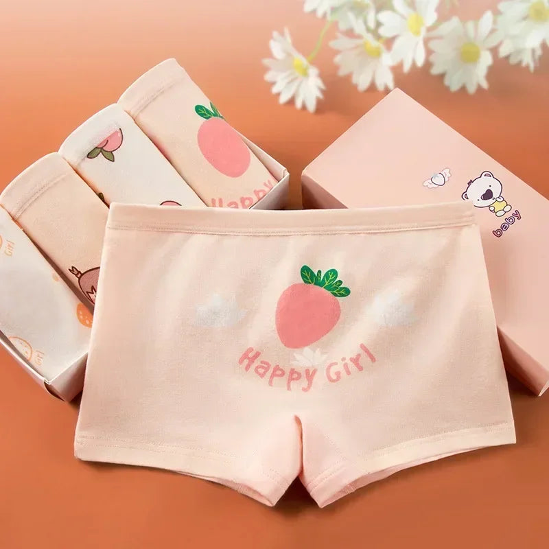 4Pcs/lot Kids Panties Chirdrens Underwear Lovely Girls Cartoon Print Briefs Floral Grid Cute Pants Baby Cotton Underpants 2-14Y