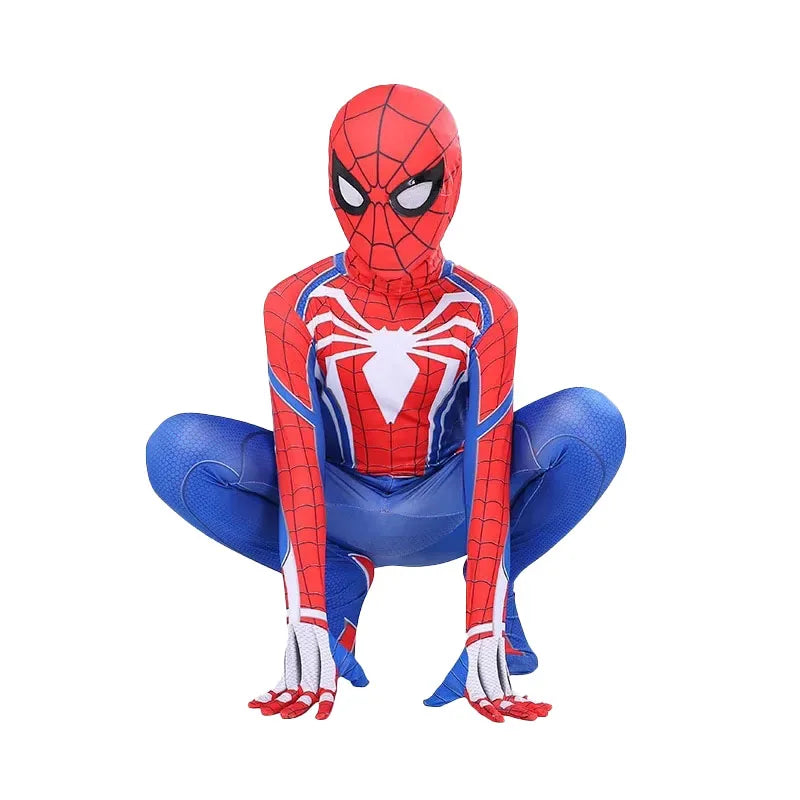 Kids Superhero Spider Costume Spandex Jumpsuit Halloween Cosplay Costumes Bodysuit Kids Head Cover Separation Party Set