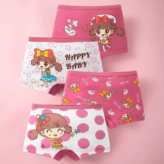 4Pcs/lot Kids Panties Chirdrens Underwear Lovely Girls Cartoon Print Briefs Floral Grid Cute Pants Baby Cotton Underpants 2-14Y