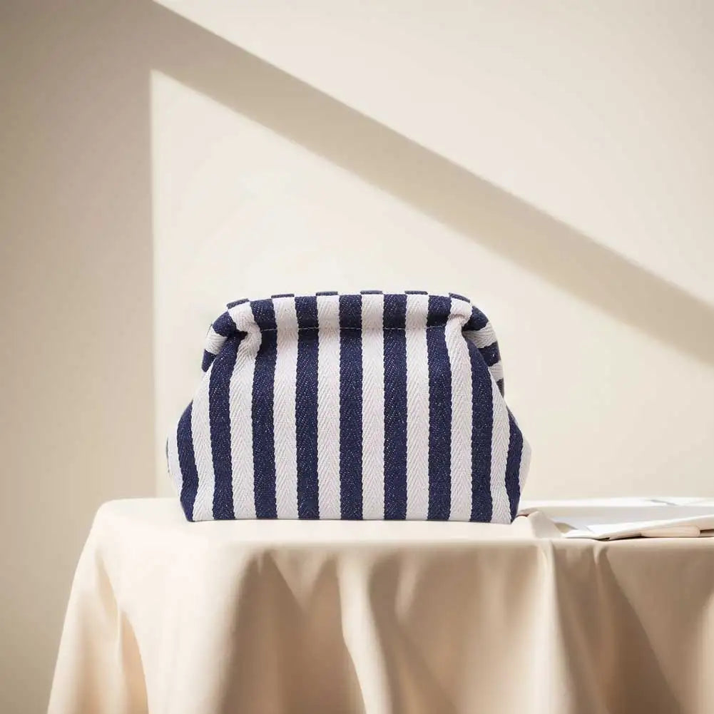 Summer Beach Clutch Bag for Women Striped Ruched Cloud Purse Colorblock Cute Pouch Hobo Bag for Travel Party Prom