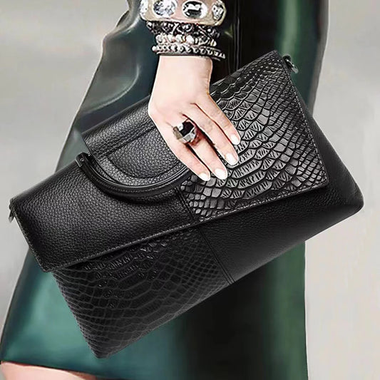 Snake skin pattern black handbag new women's bag cover handbag shoulder bag cross-body bag fashionable elegant evening bag