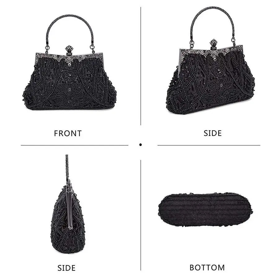 Vintage Beaded Clutch Evening Bags for Women Formal Bridal Wedding Clutch Purse Prom Cocktail Party Handbags