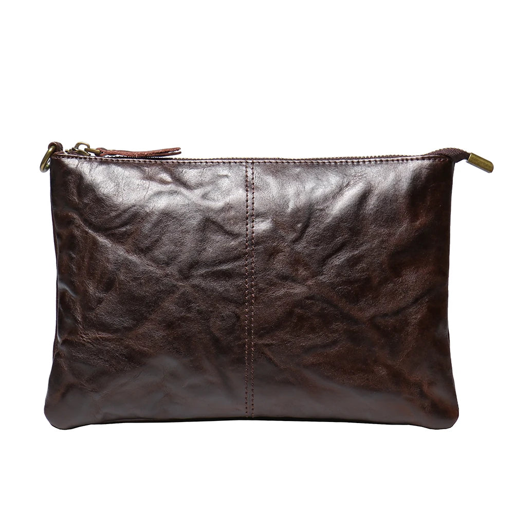 ROOG Timeless Vintage Leather Clutch Wallet - Luxurious Genuine Leather, Secure Zipper, Stylish Wristlet for Women